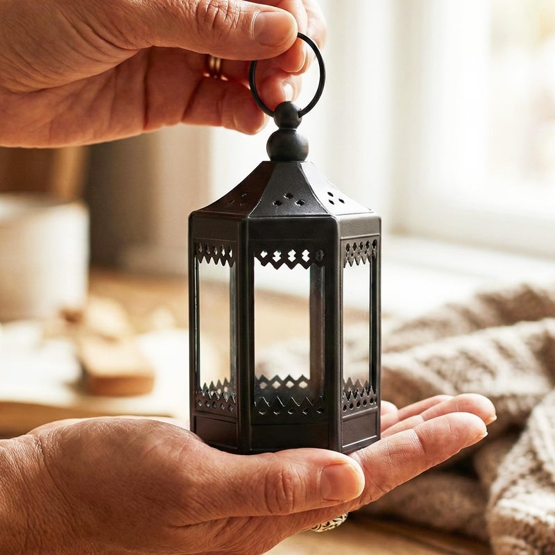 VELA LANTERNS 6pc Mini Small 4.5 Inch Metal Moroccan Lanterns Decorative Candle Tealight Holders for Centerpieces, Ramadan, Home Decor, Weddings, Black - Image 5